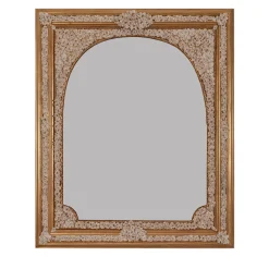 Specchio ad arco con fiori in porcellana Capodimonte e dettagli dorati dipinti a mano