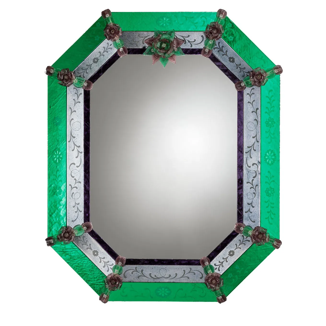 Specchio da parete Anaki in vetro di Murano Verde