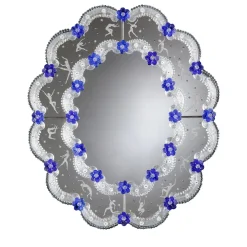 Specchio da parete Dancers in vetro di Murano blu e argento