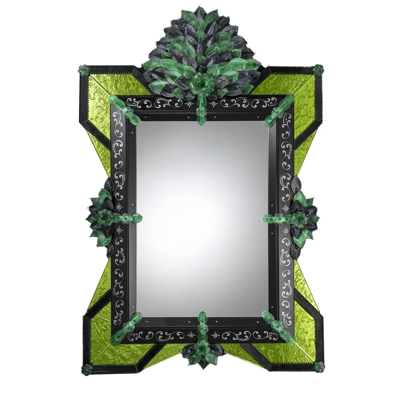Specchio da parete Kinda in vetro di Murano verde