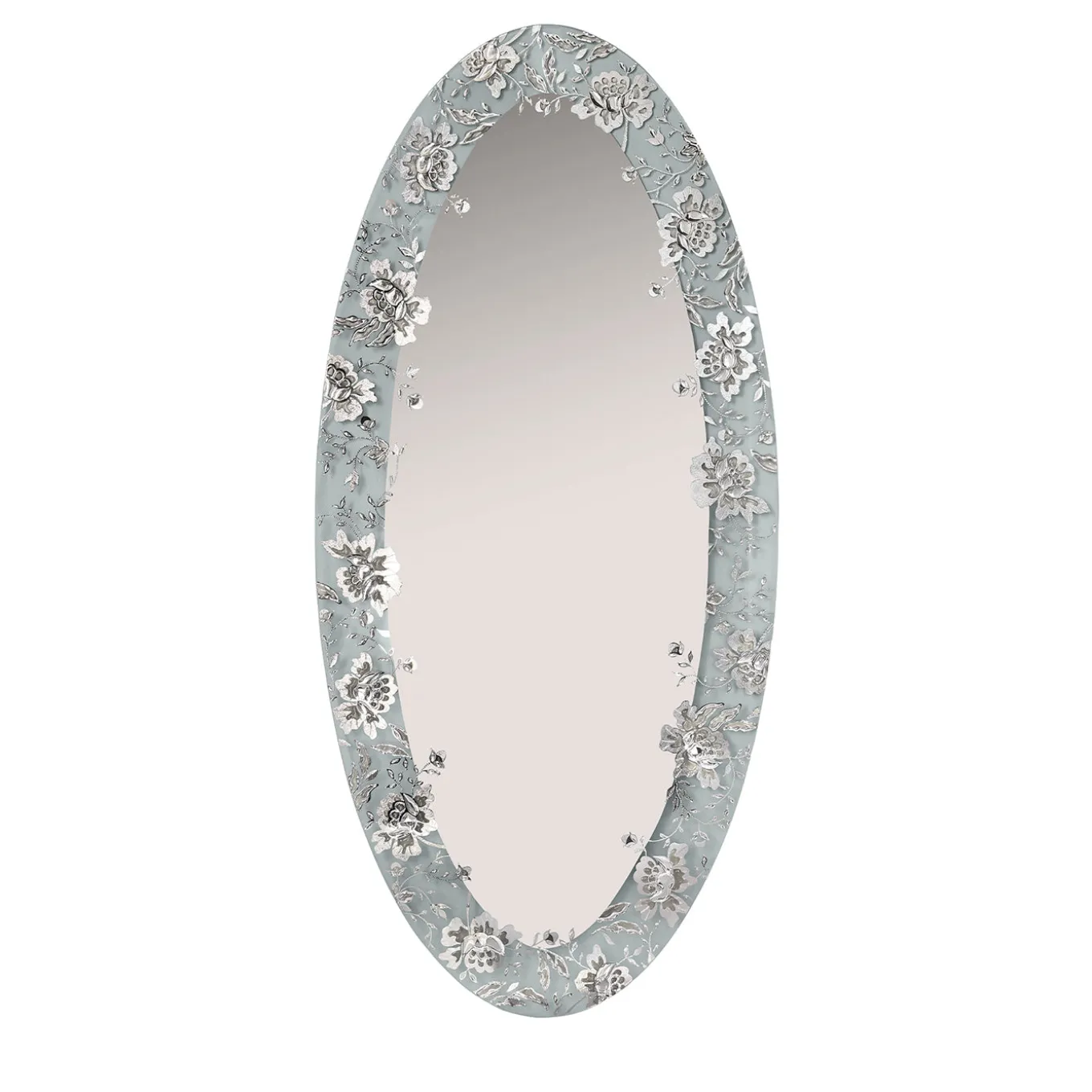 Specchio da parete ovale grande in vetro argento Isabelle