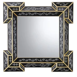 Specchio da parete Redor nero con foglia d'oro