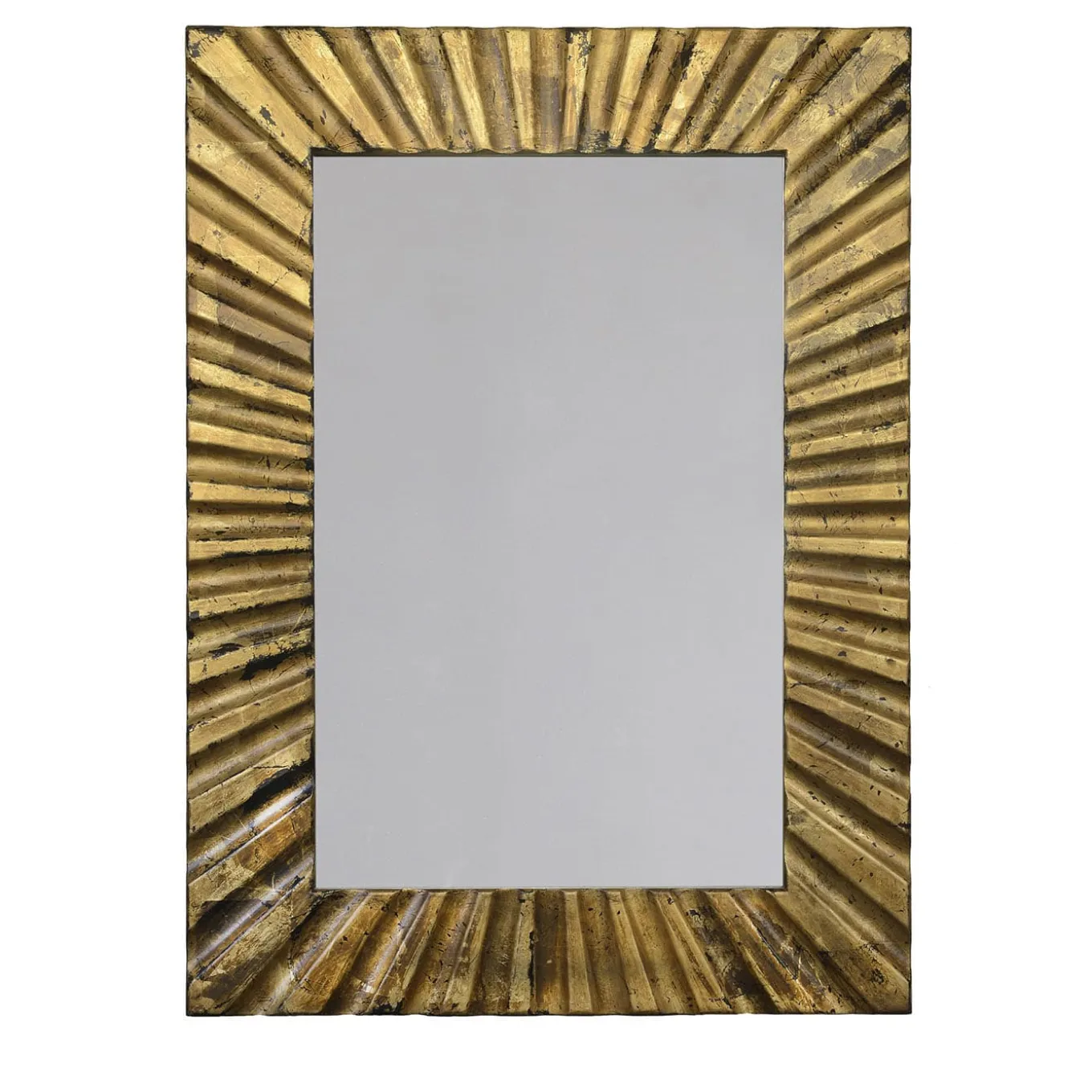 Specchio da Parete Rettangolare con Scanalature in Legno e Foglia di Bronzo