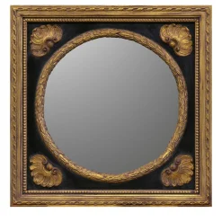 Specchio da parete rotondo in ebano e oro