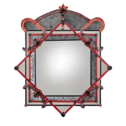Specchio da parete Tyrus in vetro di Murano rosso