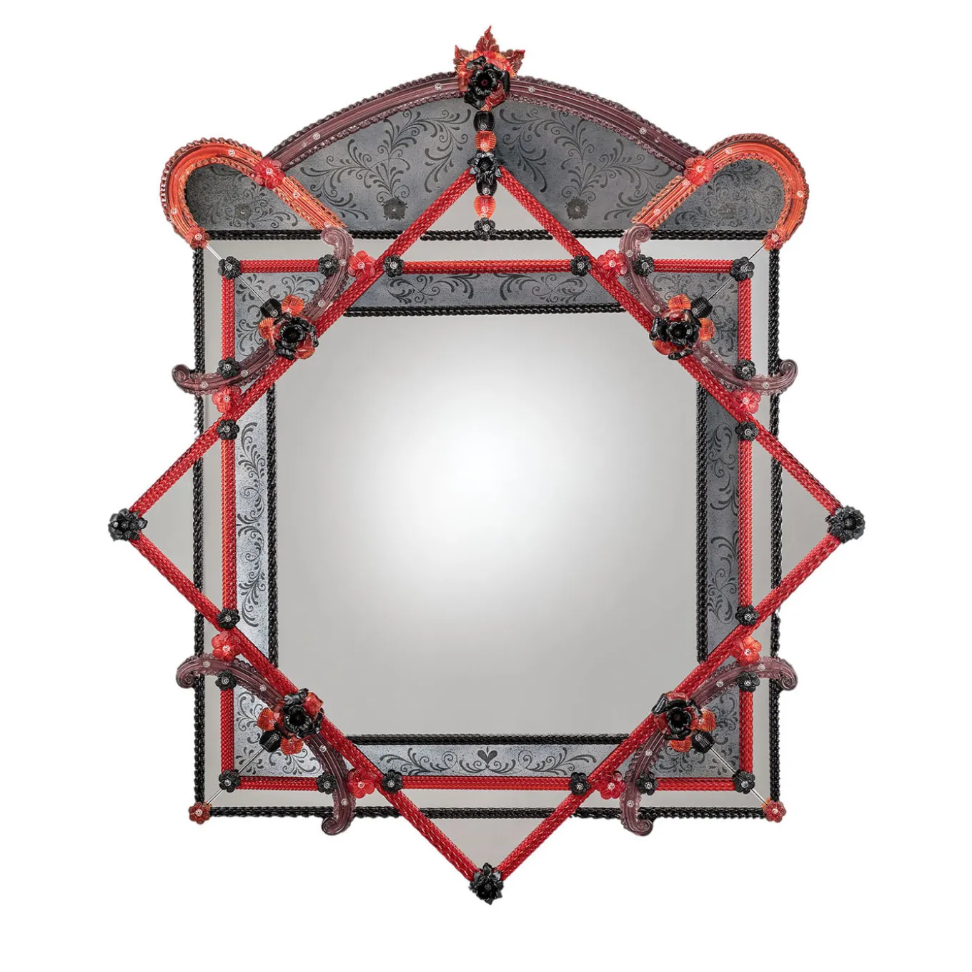 Specchio da parete Tyrus in vetro di Murano rosso