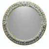 Specchio rotondo dorato con rose in porcellana di Capodimonte