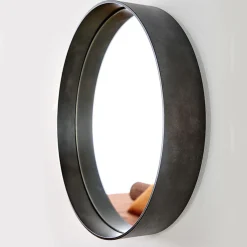 Specchio rotondo in ferro nero lava grigio Dorian
