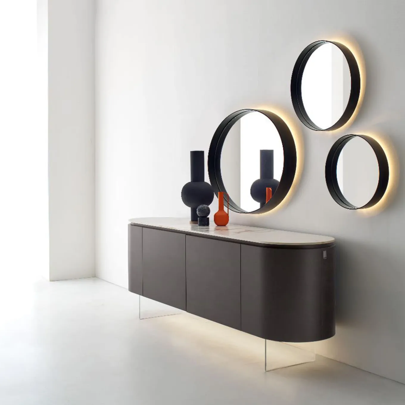 Specchio rotondo in ferro nero lava grigio Dorian