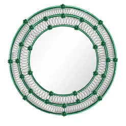 Specchio Rotondo Ostregher Con Decoro Floreale Verde In Vetro Di Murano