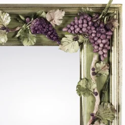 Specchio Vite con Uva in Porcellana Capodimonte e Finitura Argentata