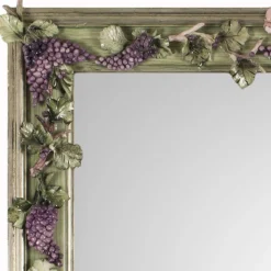 Specchio Vite con Uva in Porcellana Capodimonte e Finitura Argentata