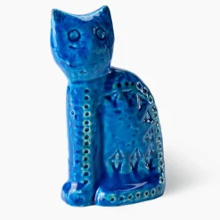 Statuetta Gatto Seduto Blu di Aldo Londi