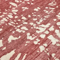 Tappeto artigianale in seta di bambù rosso e bianco Mars