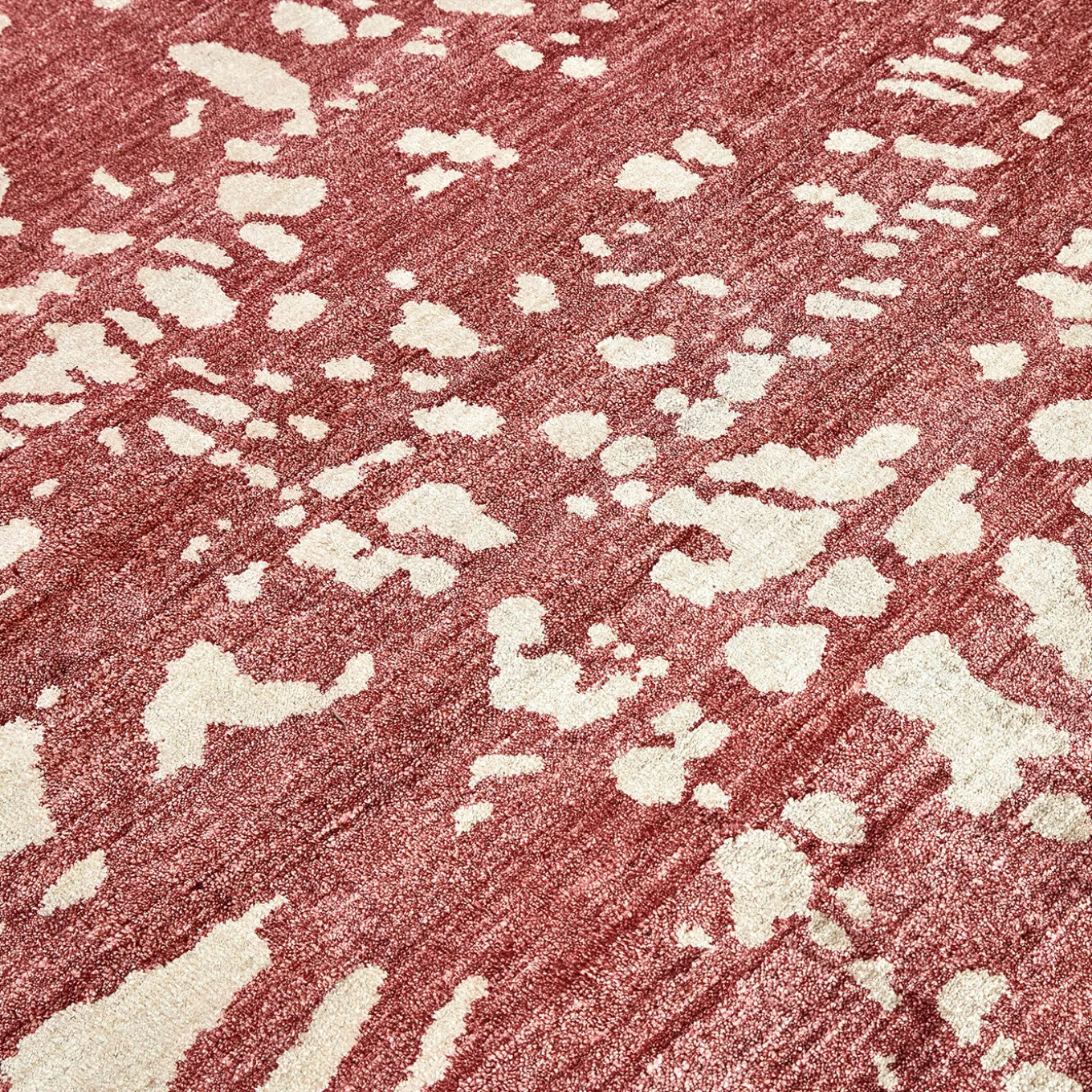 Tappeto artigianale in seta di bambù rosso e bianco Mars
