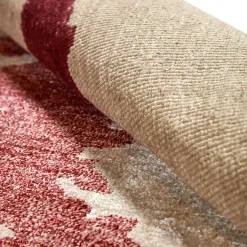 Tappeto artigianale in seta di bambù rosso e bianco Mars