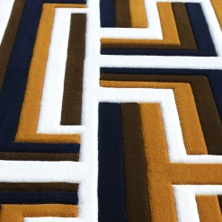 Tappeto Castelbarco geometrico in lana della Nuova Zelanda marrone/nero/bianco