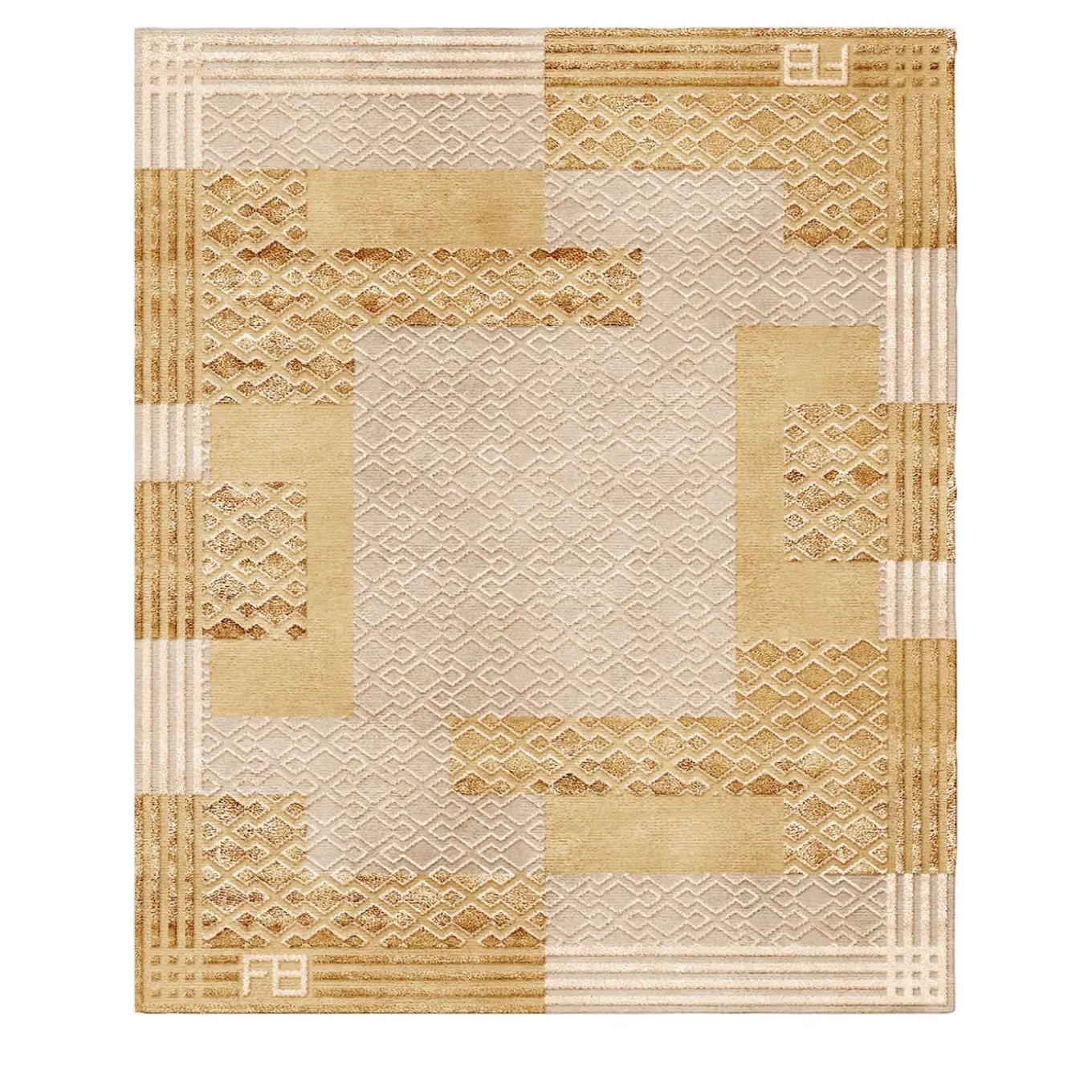 Tappeto 'Deco' di ispirazione Art Deco nei toni dell'oro e del crema