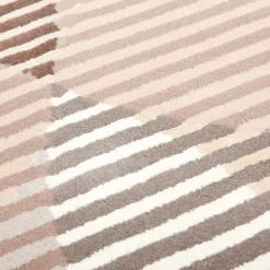 Tappeto in Lana Beige con motivi Geometrici Cerchi Affondanti