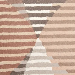 Tappeto in Lana Beige con motivi Geometrici Cerchi Affondanti