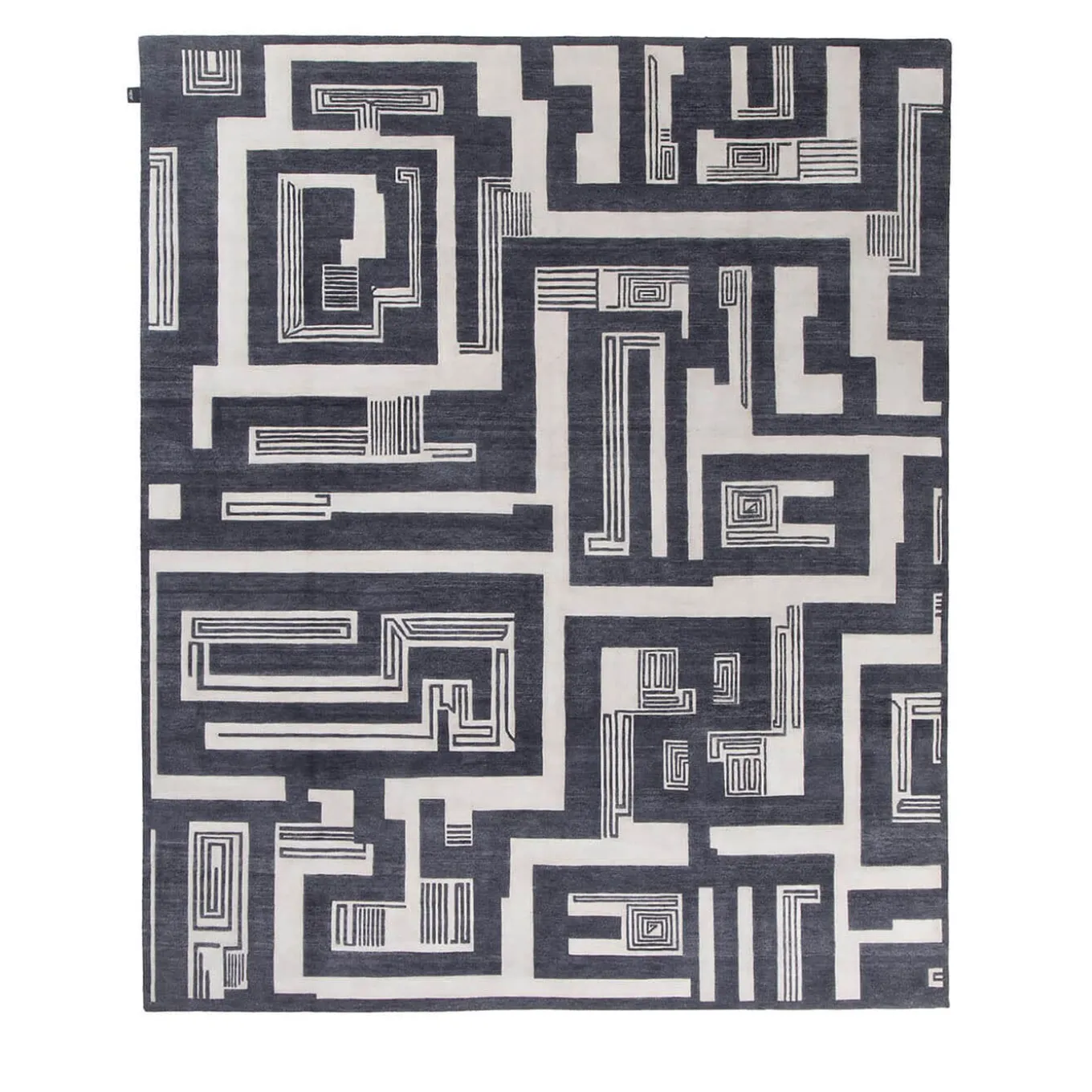 Tappeto Maze in lana nera e avorio di Fede Cheti