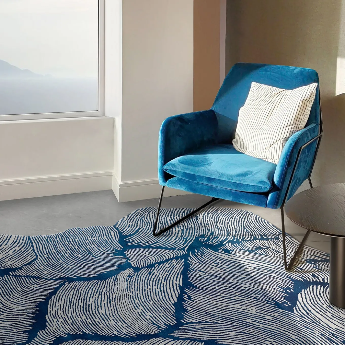Tappeto rettangolare Oceano blu in lana