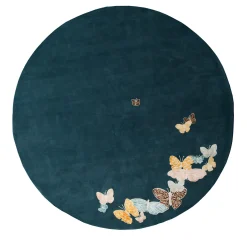 Tappeto rotondo in lana e seta fatto a mano Spirit In The Night Sky Butterfly Blue