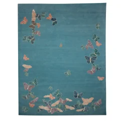 Tappeto Spirit in the Sky Butterfly Blue realizzato a mano in lana e seta