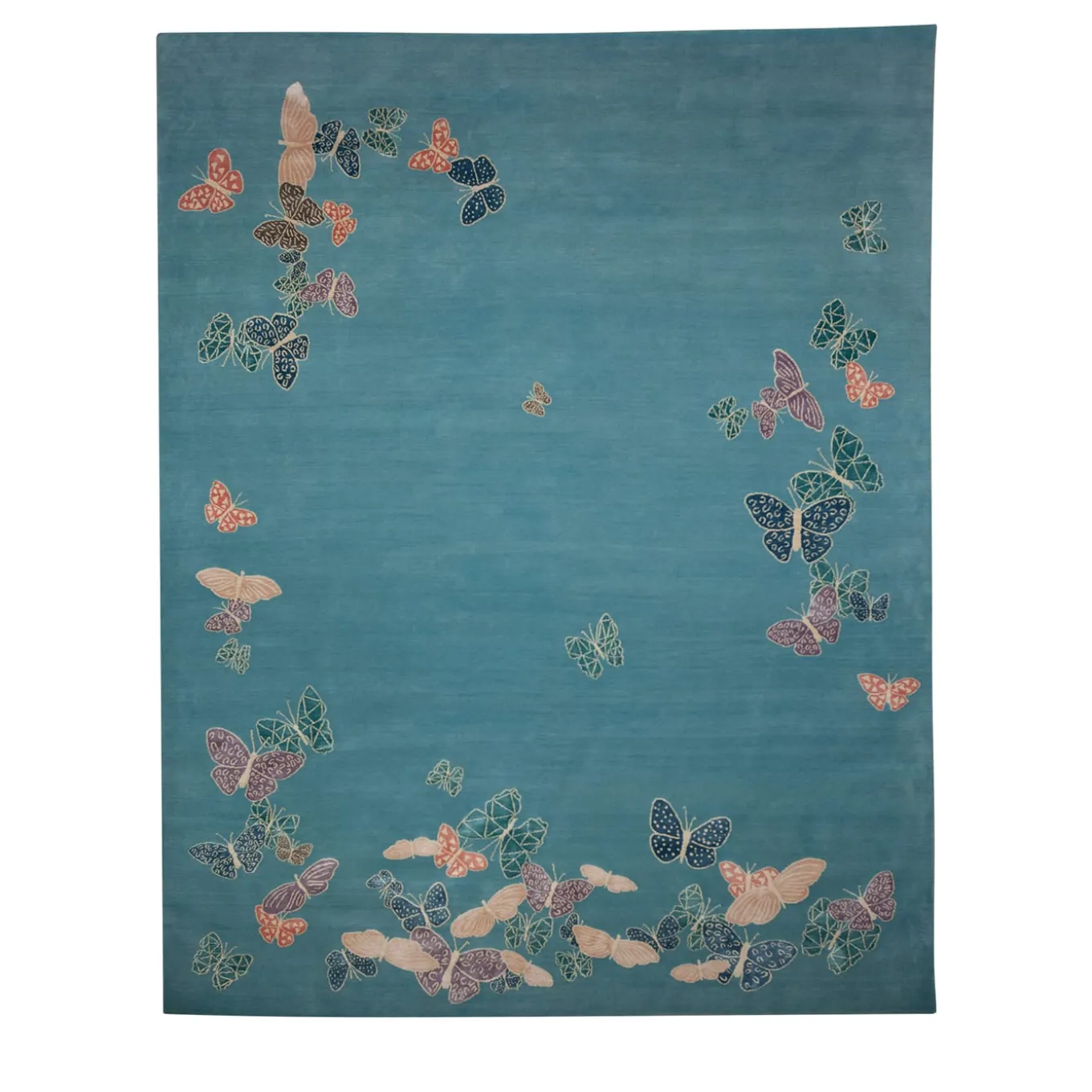 Tappeto Spirit in the Sky Butterfly Blue realizzato a mano in lana e seta