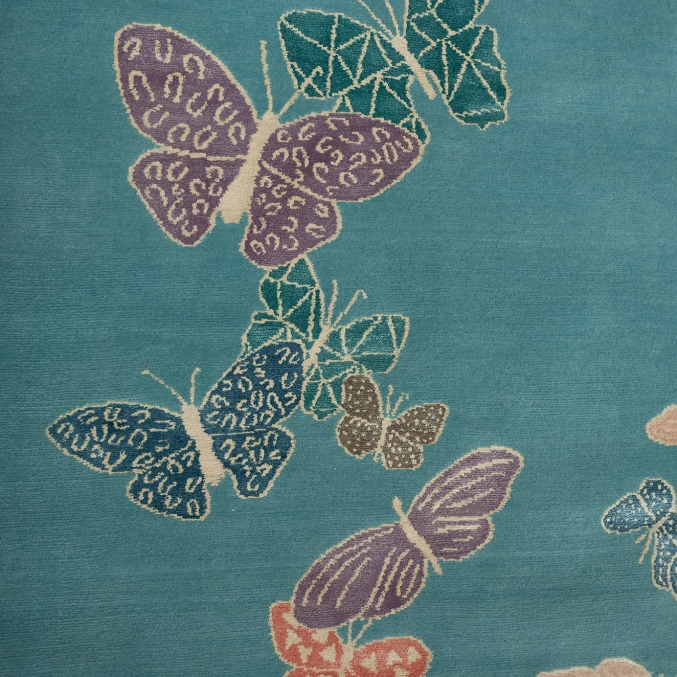 Tappeto Spirit in the Sky Butterfly Blue realizzato a mano in lana e seta