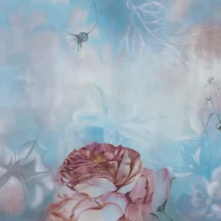 Tessuto da rivestimento in cotone Fleuraissance rosa e azzurro