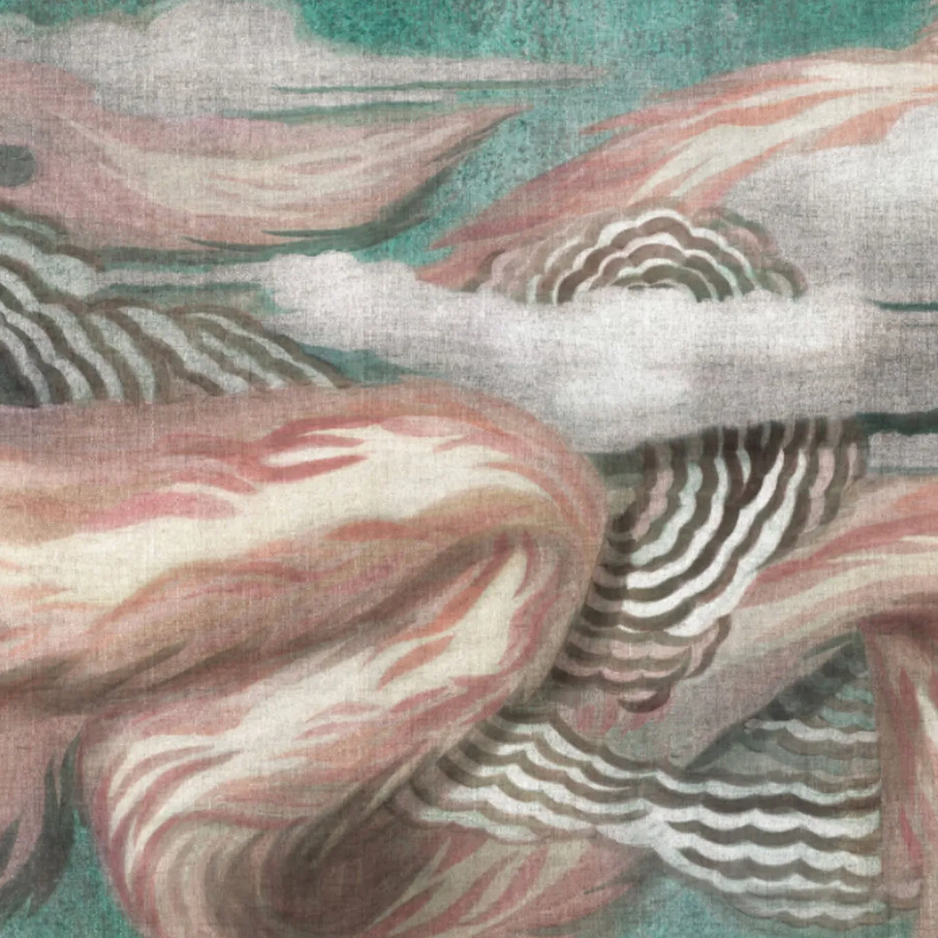 Tessuto da rivestimento L'Oiseau de Feu in cotone rosa e azzurro
