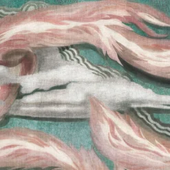 Tessuto da rivestimento L'Oiseau de Feu in cotone rosa e azzurro