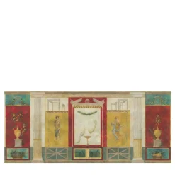 Tessuto murale in cotone rosso, giallo e verde di Pompei