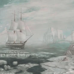 Tessuto murale in cotone grigio e azzurro Arctic Passages