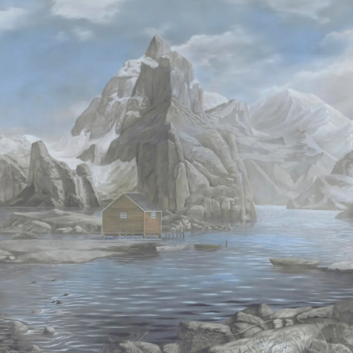 Tessuto murale in cotone grigio e azzurro Arctic Passages