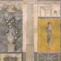 Tessuto murale in cotone giallo grigio e beige Pompei