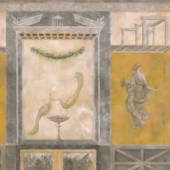 Tessuto murale in cotone giallo grigio e beige Pompei