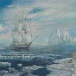 Tessuto murale in cotone verde e azzurro Arctic Passages
