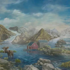 Tessuto murale in cotone verde e azzurro Arctic Passages