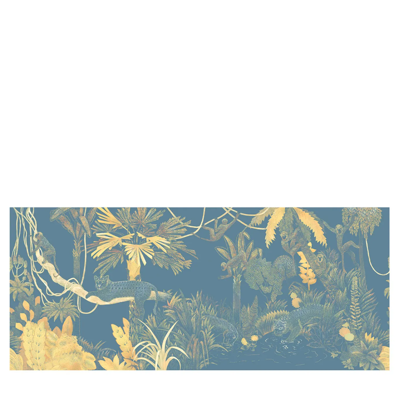 Tessuto murale in poliestere blu e giallo Jungle Lounge