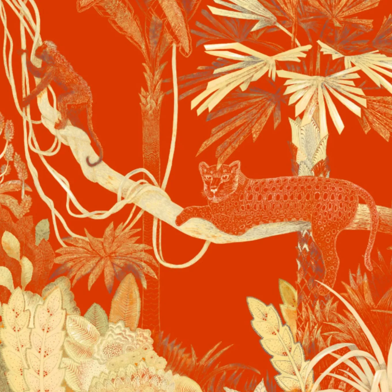 Tessuto murale in poliestere Red Jungle Lounge
