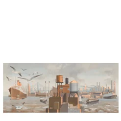 Tessuto murale in poliestere marrone, grigio e bronzo Dalla terra al mare