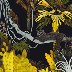 Tessuto murale in poliestere Jungle Lounge nero e giallo