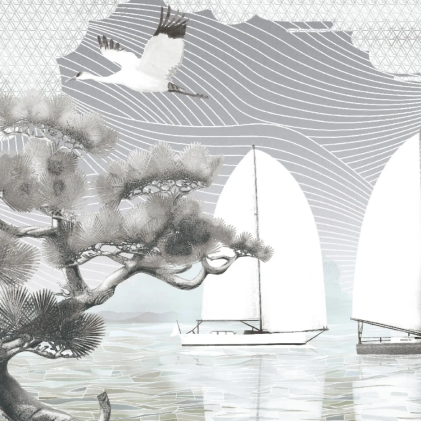 Tessuto murale in poliestere grigio Sea Breeze