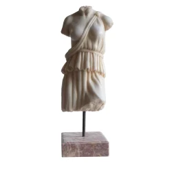 Torso Femminile con Tunica Scultura in Marmo di Carrara con base