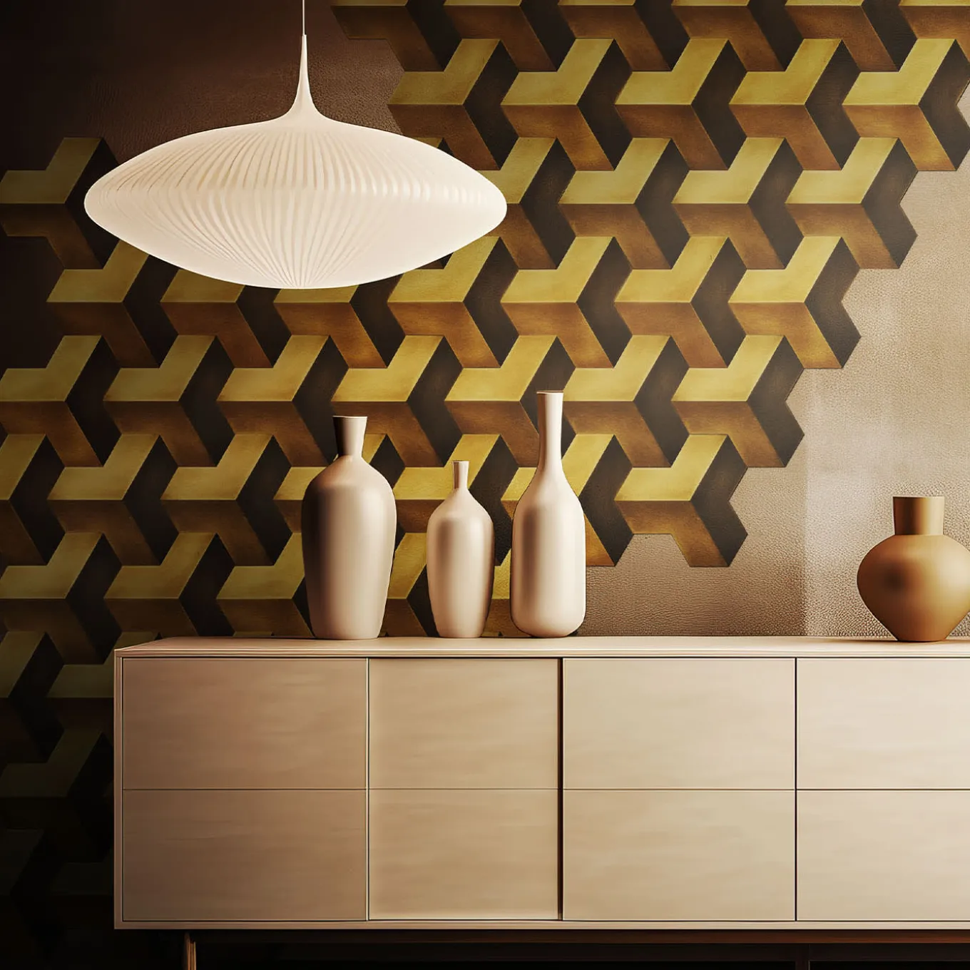 Trio 3D Orbitale Set di 20 piastrelle in ottone brunito