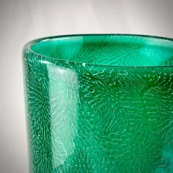 Vaso a murrine in filigrana verde e bianca
