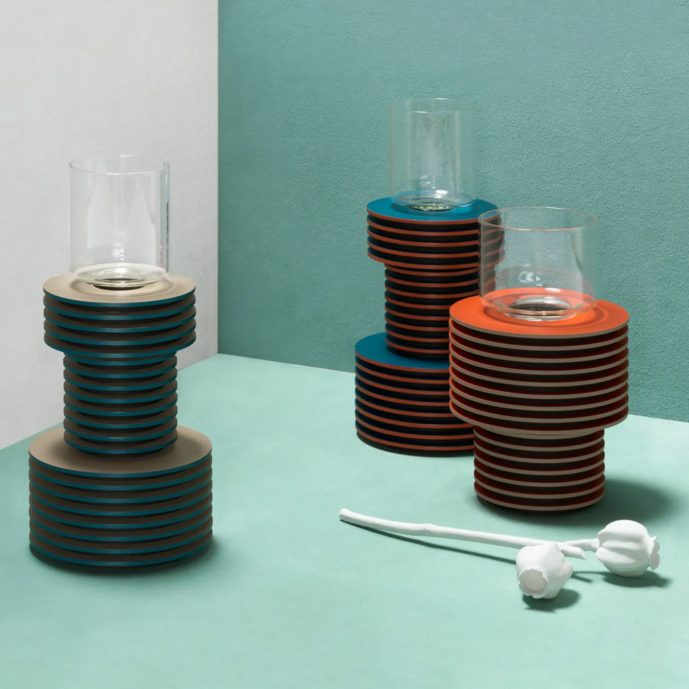 Vaso alto in velluto bicolore