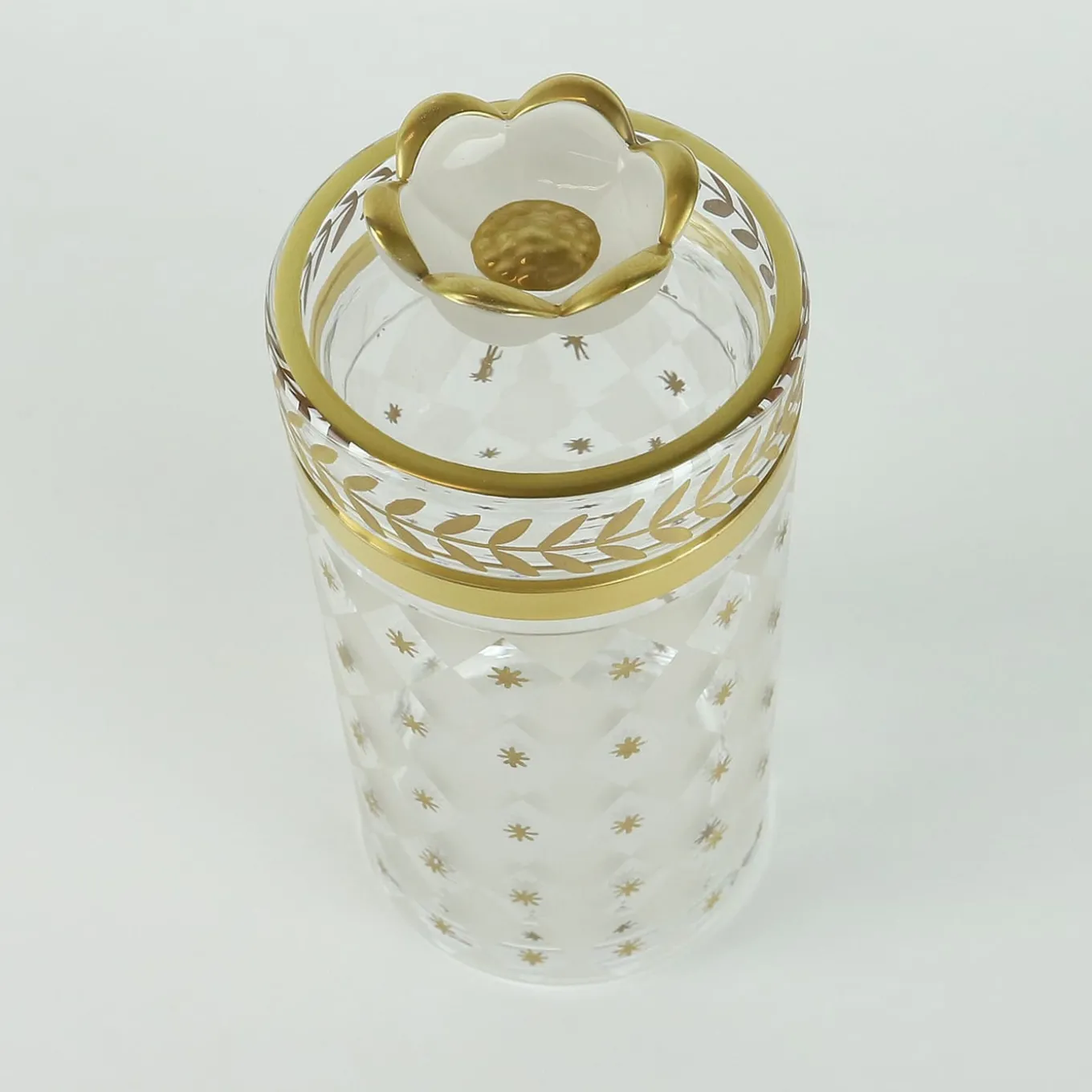 Vaso alto in vetro con motivo alloro oro